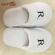 White soft washable hotel plush slipper with logo